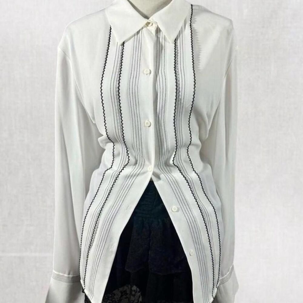 Coquette Office White with Black Contrast Trim Long Sleeve Button Up Top